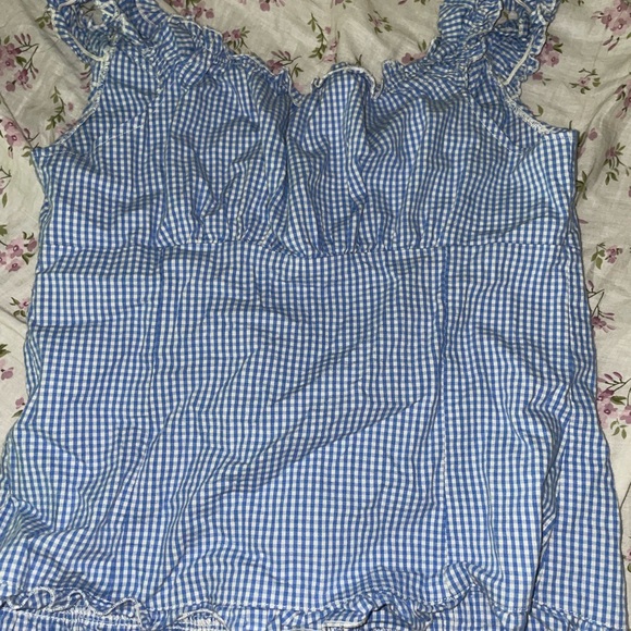 Brandy Melville Blue Gingham Button Down Top - Picture 2 of 3
